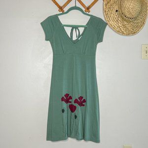 SYNERGY Organic Cotton Fit 'n Flare Midi Dress with Poppy Appliqué Embroidery SM